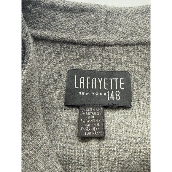 LaFayette 148 Womens Open Wool Blend Jacket Gray Fringe Detail Boxy Size L / XL? - Picture 9 of 11